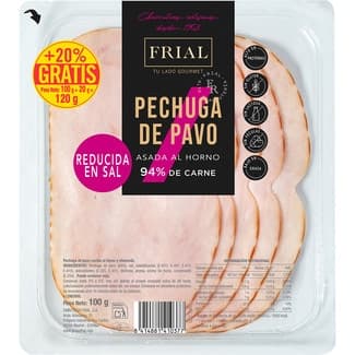 Pechuga de pavo asada al horno reducida en sal y bajo en grasa en lonchas envase 100 g sin gluten sin lactosa - Frial