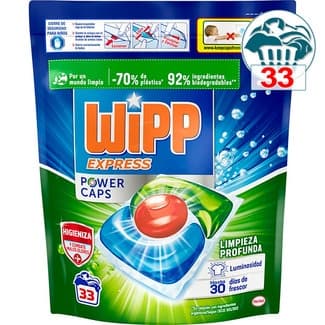 Detergente cápsulas Power Caps Limpieza Profunda higieniza y combate malos olores bolsa 33 cápsulas - Wipp Express