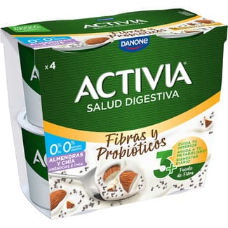 Fibras y Probióticos bífidus de chía y almendras desnatado 0% m.g. 0% azúcares añadidos pack 4 unidades envase 115 g - Danone Activia