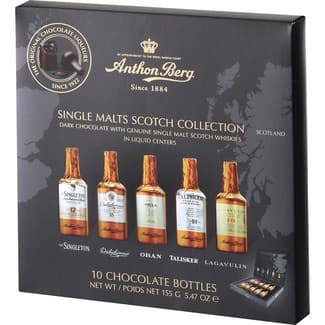 Botellas de chocolate rellenas de whisky de malta 10 unidades estuche 155 g - Anthon Berg