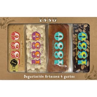 Surtido degustación de turrón blando, duro, yema y chocolate con almendras 4x75 g estuche 300 g - 1880