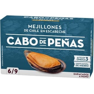 Mejillones de Chile en escabeche 6-9 piezas lata 69 g neto escurrido - Cabo De Peñas