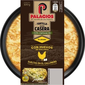Tortilla de patata casera con espinacas y AOVE sin gluten sin lactosa envase 300 g - Palacios
