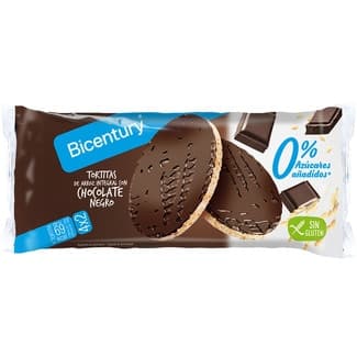 Tortitas de arroz integral con chocolate negro sin gluten 0% azúcares añadidos envase 130 g - Bicentury
