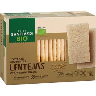 Organic Bio tostadas crujientes con lentejas ecológicas, sin gluten Y 0% azúcares añadidos paquete 100 g - Santiveri