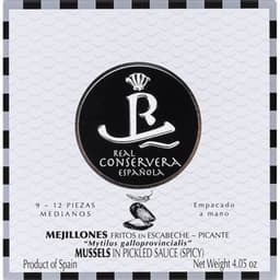 Mejillones en escabeche picantes 9-12 piezas lata 68,4 g neto escurrido - Real Conservera Española