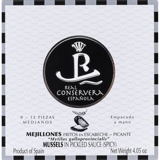 Mejillones en escabeche picantes 9-12 piezas lata 68,4 g neto escurrido - Real Conservera Española