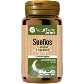 Sueños cannabis con melatonina sin gluten y vegano bote 30 cápsulas vegetales - Naturtierra