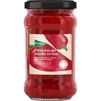 Pimientos del piquillo en tiras al ajillo frasco 225 g neto escurrido - El Corte Ingles