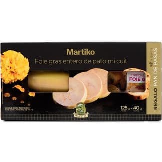 Foie gras entero de pato mi cuit envase 125 g con obsequio de 40 g de pan de pasas - Martiko