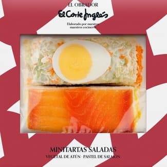 Mini tartas saladas 2 unidades bandeja 250 g vegetal con atún y pastel de salmón - El Obrador El Corte Ingles