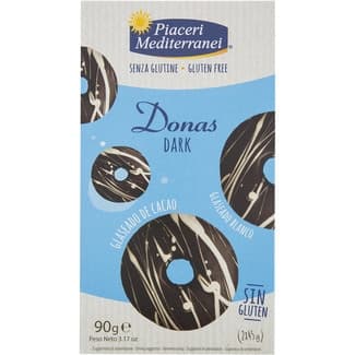 Donas glaseadas de chocolate negro y blanco sin gluten envase 90 g - Piaceri Mediterranei