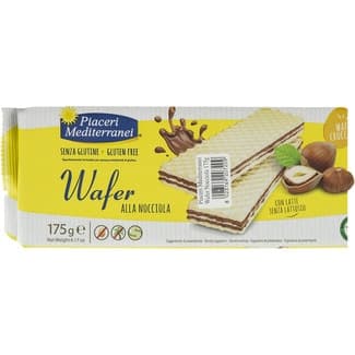 Barquillos a la crema de avellanas sin gluten, con leche sin lactosa y sin aceite de palma envase 175 g - Piaceri Mediterranei