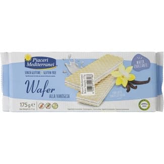 Barquillos a la crema de vainilla sin gluten, con leche sin lactosa y sin aceite de palma envase 175 g - Piaceri Mediterranei