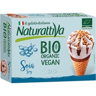 Bio Organic Vegan conos de helado vegano de soja ecológicos y sin lactosa estuche 4 unidades - Naturattiva