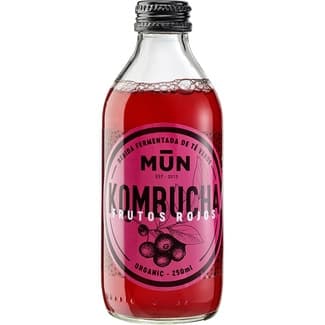 Kombucha bebida fermentada de té verde sabor a frutos rojos ecológica, sin gluten y vegana botella 250 ml baja en azúcar - Mun