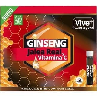 Jalea real con ginseng y vitamina C sin gluten estuche 12 viales - Vive+