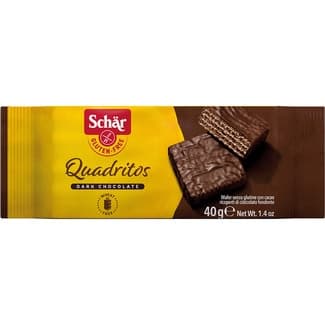 Quadritos barquillos al cacao con chocolate negro sin gluten envase 40 g - Schar