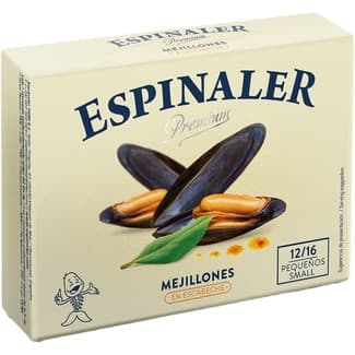 Mejillones Premium en escabeche pequeños 12-16 piezas lata 69 g neto escurrido - Espinaler