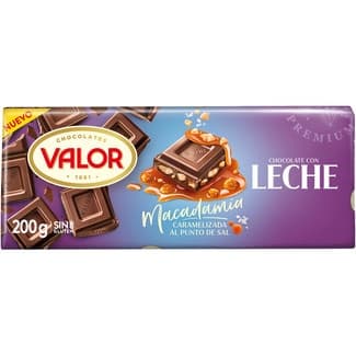 Chocolate con leche y nueces de macadamia caramelizadas con sal sin gluten tableta 200 g - Valor