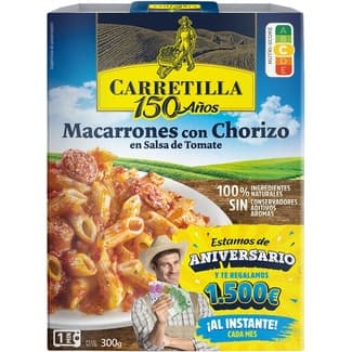Macarrones con chorizo en salsa de tomate envase 300 g neto escurrido - Carretilla