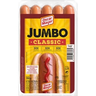 Jumbo Classic salchichas cocidas y ahumadas de cerdo y pollo 4 piezas envase 350 g sin gluten sin lactosa - Oscar Mayer