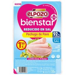 BienStar pechuga de pavo bajo en grasa reducido en sal en lonchas finas sobre 130 g sin gluten sin lactosa