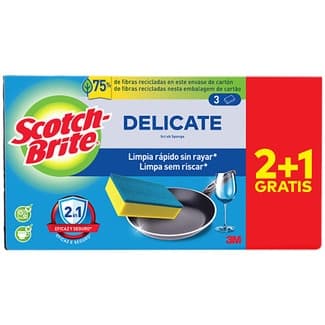 Estropajo con esponja salvauñas Delicate limpia rápido sin rayar paquete 2 unidades + 1 gratis - Scotch Brite