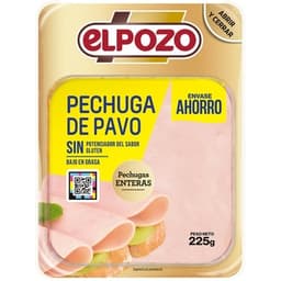 Pechuga de pavo bajo en grasa en lonchas sin gluten envase 225 g - Elpozo