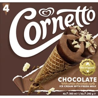 Conos de helado de chocolate 4 unidades estuche 360 ml - Cornetto