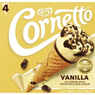 Conos de helado de vainilla 4 unidades estuche 360 ml - Cornetto