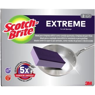 Estropajo con esponja fibra Extreme ideal para limpieza difícil como comida quemada paquete 2 unidades o limpieza de parrillas - Scotch Brite