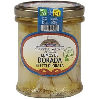 Lomos de dorada en aceite de oliva tarro 100 g neto escurrido - Costa Vasca