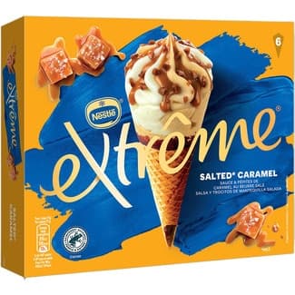Cono de helado de vainilla con salsa de caramelo y pepitas de mantequilla salada estuche 660 ml 6 unidades - Extreme