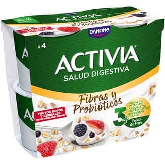 Fibras y Probióticos bífidus con frutos rojos y cereales pack 4 unidades 115 g - Danone Activia