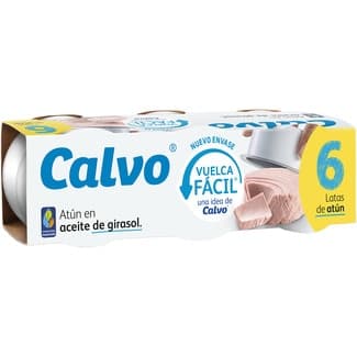 Atún en aceite de girasol vuelca fácil pack 6 lata 52 g neto escurrido - Calvo