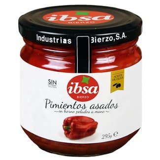 Pimientos asados en horno pelados a mano sin gluten frasco 295 g - Ibsa