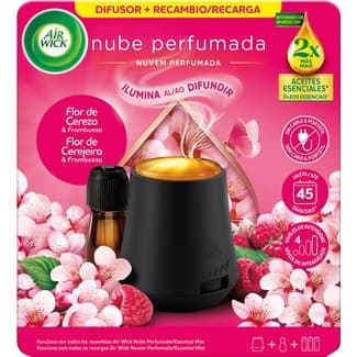 Ambientador difusor automático Nube Perfumada Flor de Cerezo & Frambuesa aparato + recambio  con aceites esenciales - Air Wick