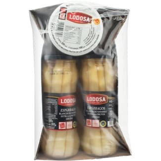 Lote de espárragos blancos extra IGP de Navarra gruesos 9-12 piezas pack 2 frasco 205 g neto escurrido + pimientos del piquillo DOP de Lodosa frasco 200 g neto escurrido - Lodosa