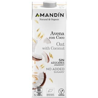 Bebida de avena con coco ecológica, sin azúcares añadidos y vegana envase 1 l - Amandin