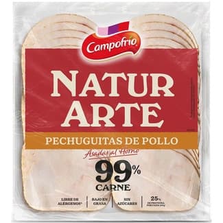 NaturArte pechuguitas de pollo asadas la horno en lonchas 99% carne bajo en grasa envase 90 g sin azúcares - Campofrio