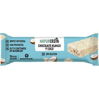 Barrita de arroz integral chocolate blanco con probióticos y magnesio unidad 18 g sin gluten y vegana - Naturcesta