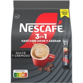 Café soluble 3 en 1 con leche y azúcar 10 sobres estuche 160 g - Nescafe