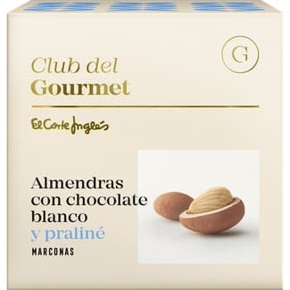 Almendras con chocolate blanco y praliné estuche 80 g - Club Del Gourmet