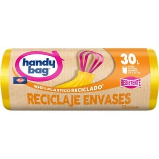 Bolsas de basura reciclada resistente 55x63 30 litros para cubo cocina normal rollo 12 unidades - Handy Bag