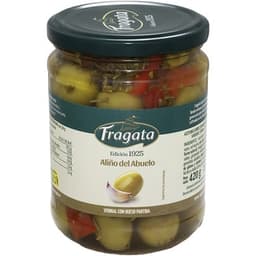 Aceitunas verdes con hueso aliño del abuelo verdial partida frasco 250 g neto escurrido - Fragata