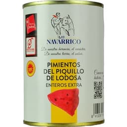 Pimientos del piquillo enteros extra DOP de Lodosa lata 360 g neto escurrido - El Navarrico