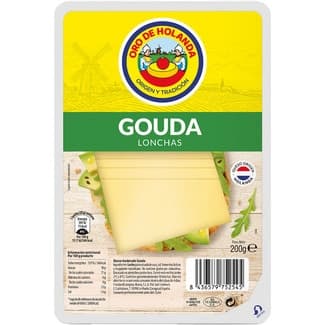 Queso gouda en lonchas de vaca elaborado con leche pasteurizada envase 200 g - Oro De Holanda