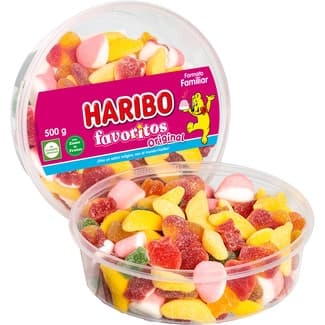 Caramelos de goma surtidos con frutas recubiertos de azúcar en formato familiar tarrina 500 g - Haribo