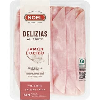 Delizias jamón cocido en lonchas sin gluten sin lactosa envase 120 g - Noel